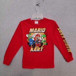 Mario Kart Boys T-Shirt Large‎ Red Luigi Yoshi Graphic Racing Long Sleeve Crew